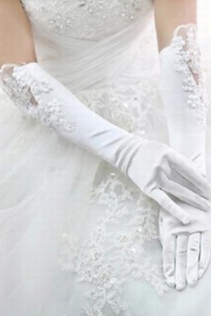 Wunderbar Satin Mit Applikation Weiß Elegant|Bescheiden Brauthandschuhe