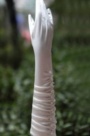 Saugfähig Taft Perlenstickerei Chic Weiß Brauthandschuhe
