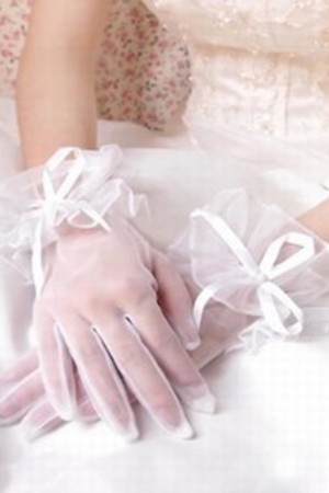 Niedlich Organza Mit Bowknot Weiß Chic|Modern Brauthandschuhe