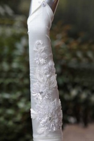 Hinreißend Taft Mit Applikation Weiß Luxuriös Brauthandschuhe