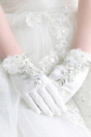 Göttlich Satin Mit Kristall Weiß Chic|Modern Brauthandschuhe