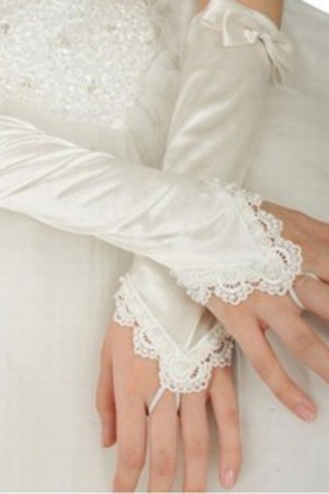Unverwechselbar Taft Mit Bowknot Weiß Elegant Brauthandschuhe