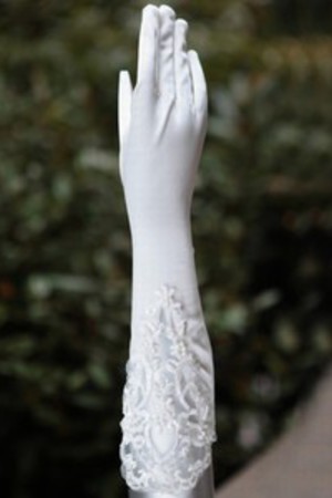 Eingängig Taft Perlenstickerei Weiß Zeitlos Brauthandschuhe
