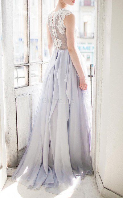 A-Linie Schaufel-Ausschnitt Einfaches Brautjungfernkleid mit Rüschen mit Knöpfen