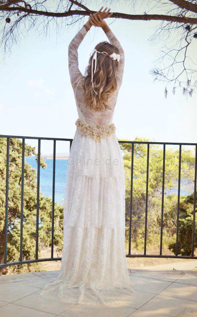 Juwel Ausschnitt Bateau Schaufel-Ausschnitt Romantisches Brautkleid aus Spitze