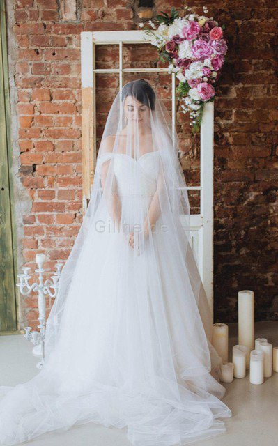 Herz-Ausschnitt Plissiertes A-Linie Romantisches Extravagantes Brautkleid