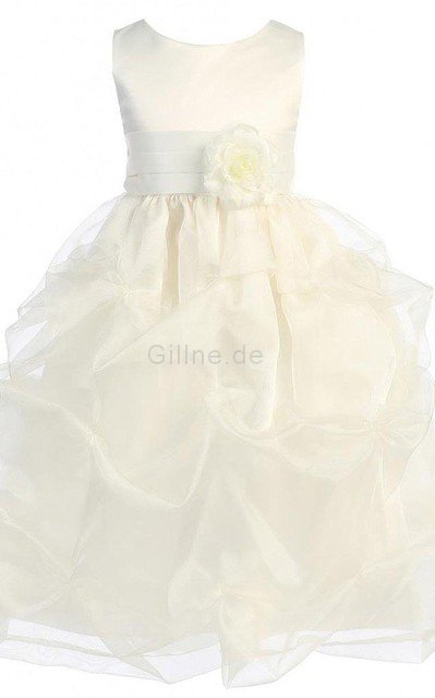 A-Line Empire Taille Bodenlanges Blumenmädchenkleid aus Satin mit hoher Tailler