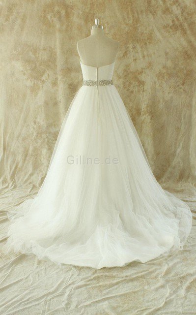 A Linie Plissiertes Tüll Herz-Ausschnitt Glamouröses Brautkleid
