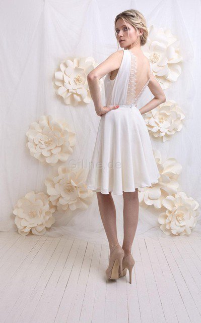 A-Linie Stilvolles Knielanges Brautkleid mit Bordüre mit V-Ausschnitt