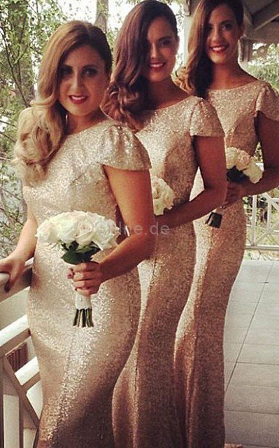 Schaufel-Ausschnitt Rückenfreies Bodenlanges Luxus Brautjungfernkleid mit Pailletten