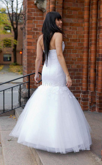 Herz-Ausschnitt Sexy Bodenlanges Brautkleid mit Bordüre mit Reißverschluss