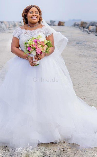 Plissiertes Strand Bateau Romantisches Brautkleid für Übergröße