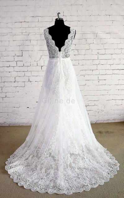 Spitze Gekerbter Ausschnitt Einfaches Brautkleid mit Bordüre mit Drapierung