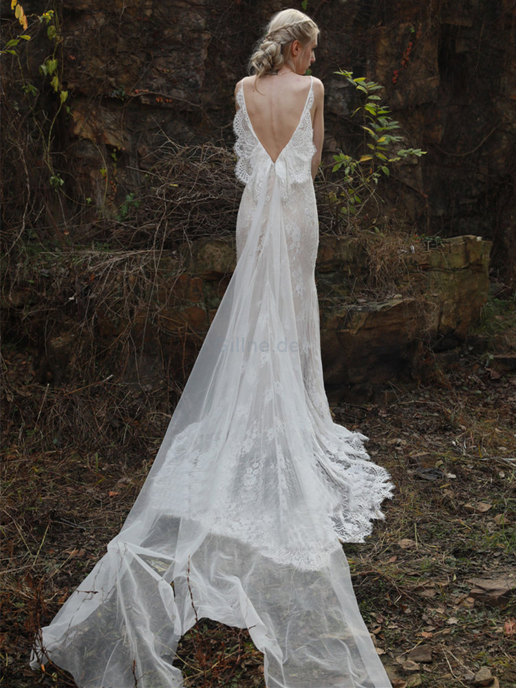 Spitze Attraktiv Bezauberndes Sittsames Brautkleid mit Natürlicher Taille