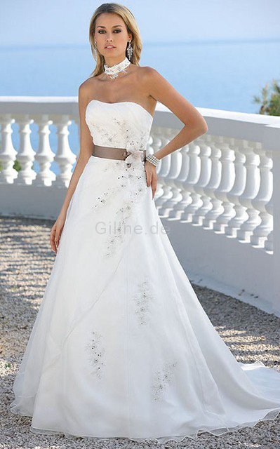 A-Line Tüll Bodenlanges Brautkleid mit Schleife mit Blume
