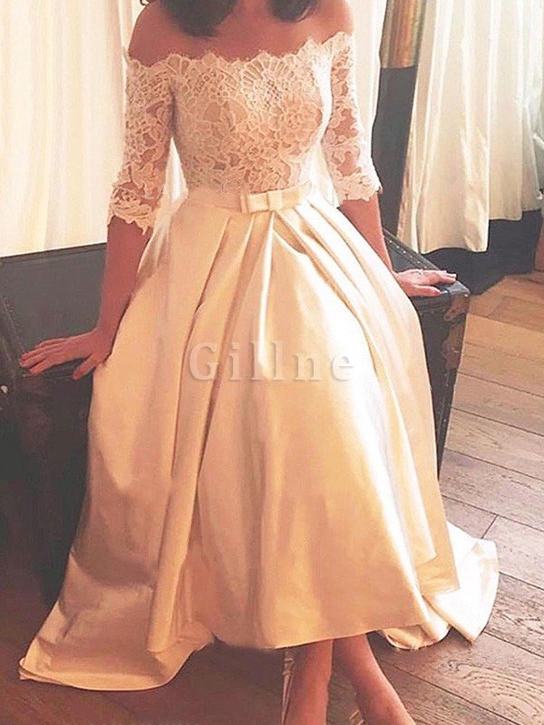 Spitze Glamourös Romantisches Konservatives Brautkleid mit Reißverschluss