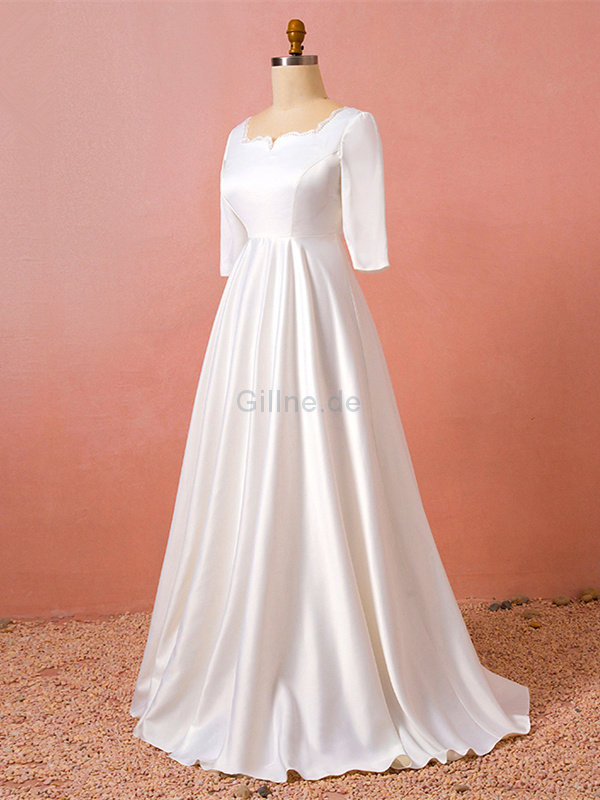 Satin Natürliche Taile Herrlich Romantisches Brautkleid mit Bordüre