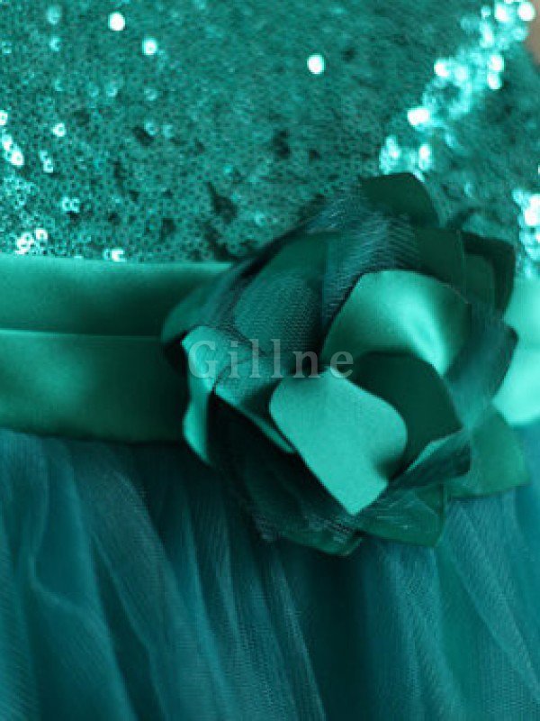 A-Line Tüll Reißverschluss Ärmelloses Anständiges Blumenmädchenkleid