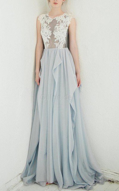 A-Linie Schaufel-Ausschnitt Einfaches Brautjungfernkleid mit Rüschen mit Knöpfen
