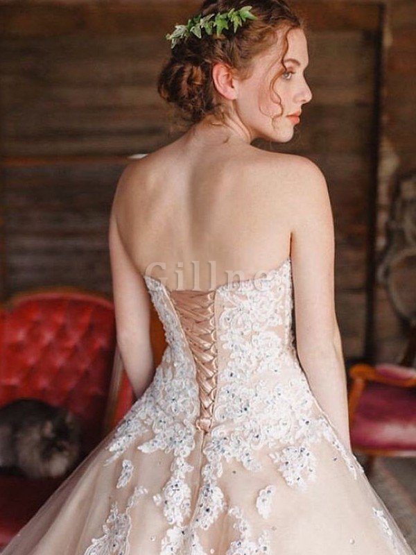 Tüll Natürliche Taile Duchesse-Linie Bodenlanges Quinceanera Kleid mit Applikation