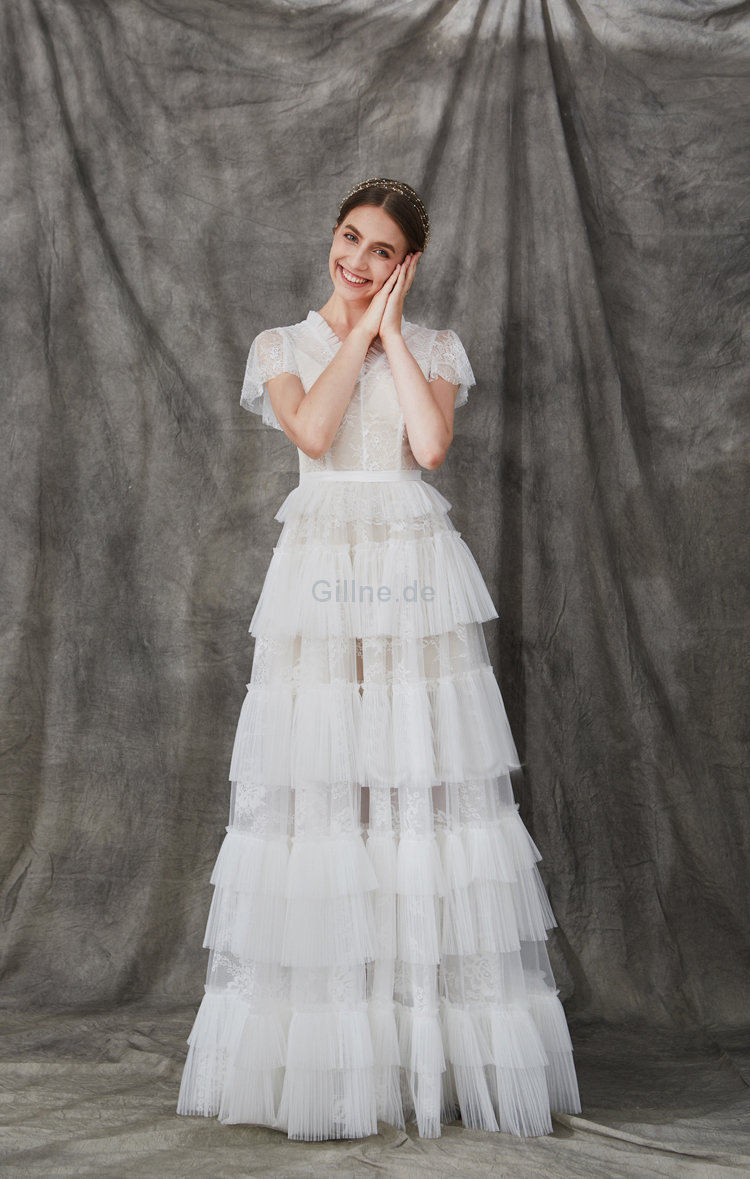 Ewiges Leuchtenden Anständiges Brautkleid mit Bordüre mit Reißverschluss