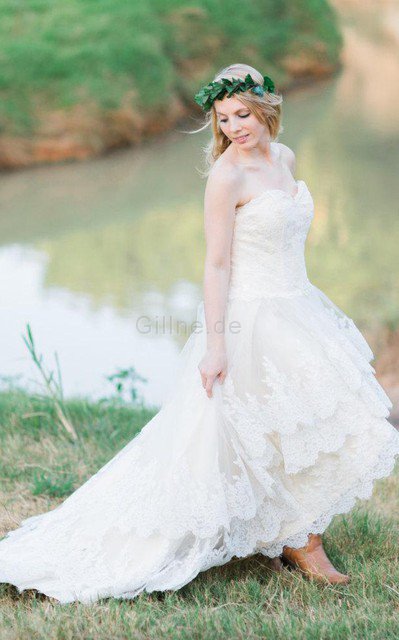 Ärmellos Herz-Ausschnitt Prächtiges Brautkleid mit Blume mit Bordüre