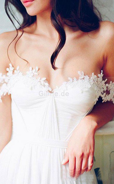 Chiffon Strand Schulterfrei Brautkleid mit Bordüre mit Plissierungen