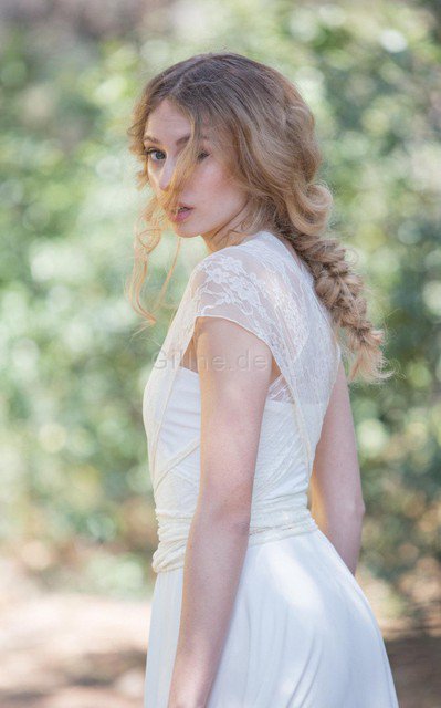 Schulterfrei Bodenlanges Schlichtes Brautkleid mit Bordüre mit kreuz