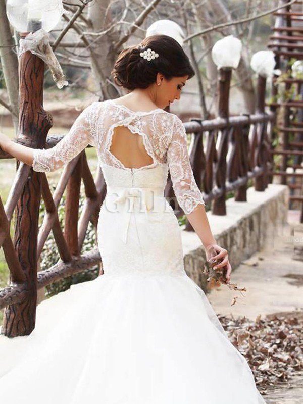 Single Bodenlanges Romantisches Konservatives Brautkleid mit Schmetterlingsknoten
