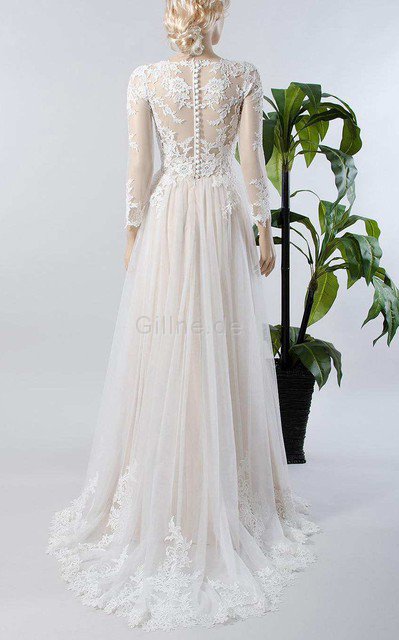 A-Line Schaufel-Ausschnitt Tüll Ewiges Elegantes Brautkleid