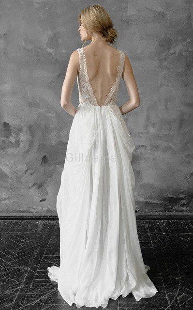 Ärmellos Chiffon Glamouröses Brautkleid mit Sweep zug mit Applikation