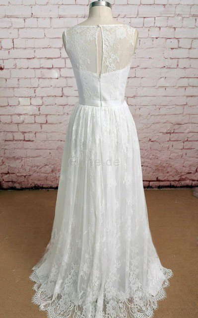 Bodenlanges Elegantes Anständiges Brautkleid mit Bordüre mit Schlüsselloch Rücken
