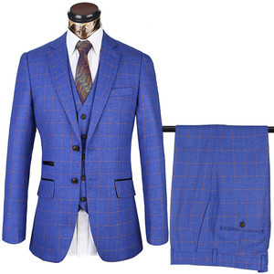 Royal Blau Jacke Hose Weste Mode Hohe Qualität Plaid Anzüge