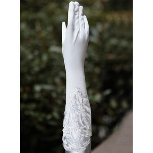 Eingängig Taft Perlenstickerei Weiß Zeitlos Brauthandschuhe
