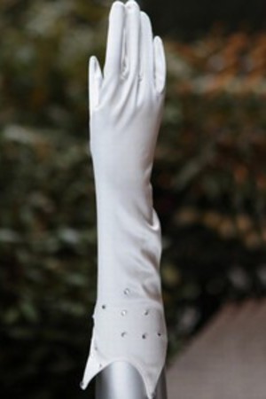 Neuere Taft Mit Kristall Weiß Chic|Modern Brauthandschuhe