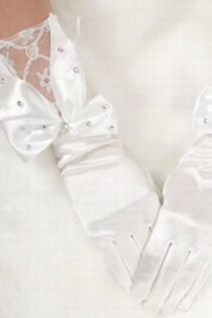 Charme Satin Mit Kristall Weiß Elegant|Bescheiden Brauthandschuhe