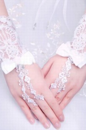 Hell Spitze Mit Bowknot Weiß Chic|Modern Brauthandschuhe