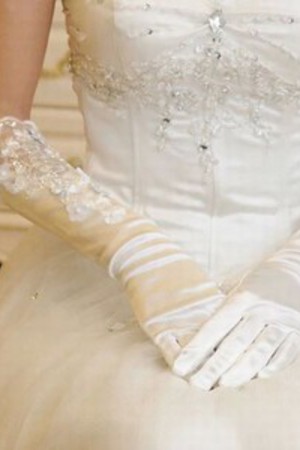 Satin Mit Applikation Weiß Modern Brauthandschuhe Edel