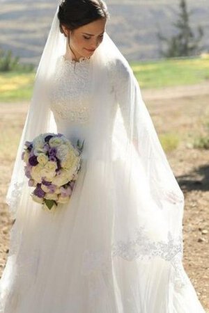 Halbe Ärmeln Bodenlanges Schlichtes Informelles Brautkleid mit Bordüre