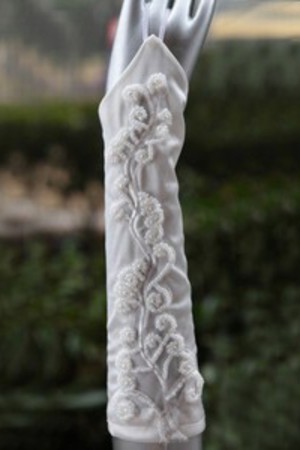 Unglaublich Taft Perlenstickerei Weiß Luxuriös Brauthandschuhe