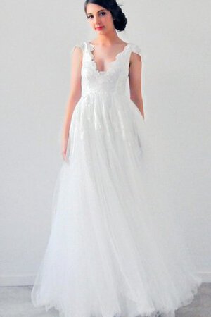 Kurze Ärmeln A-Line Tiefer V-Ausschnitt Romantisches Brautkleid mit Empire Taille