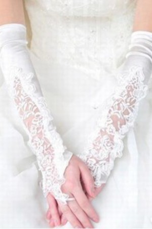 Stilvoll Satin Mit Applikation Weiß Chic|Modern Brauthandschuhe