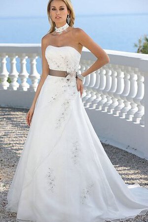 A-Line Tüll Bodenlanges Brautkleid mit Schleife mit Blume
