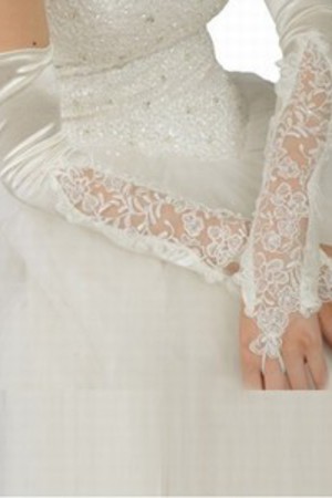 Große Verkäufe Taft Perlenstickerei Weiß Elegant|Bescheiden Brauthandschuhe