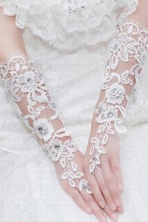 Spitze Mit Kristall Elfenbein Chic|Modern Brauthandschuhe Bezaubernd