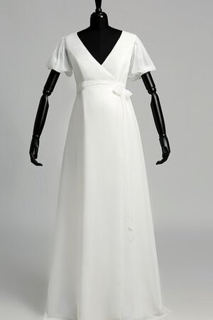 Chiffon Kurze Ärmeln Plissiertes Modern Brautkleid mit V-Ausschnitt
