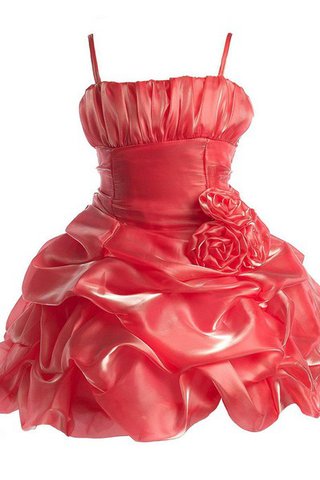 A-Line Satin Spaghetti Träger Empire Taille Blumenmädchenkleid mit Rüschen