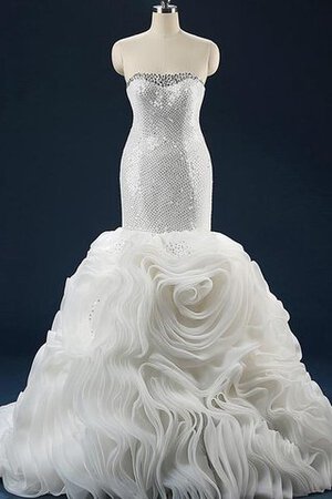 Meerjungfrau Stil Organza natürliche Taile Brautkleid mit Rüschen mit Pailletten
