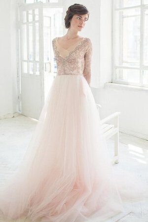 A-Line Spitze V-Ausschnitt Luxus Brautkleid aus Tüll