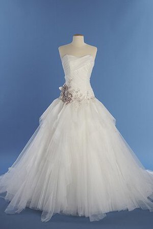 Gerüschtes Ärmelloses Romantisches Bodenlanges Brautkleid aus Tüll